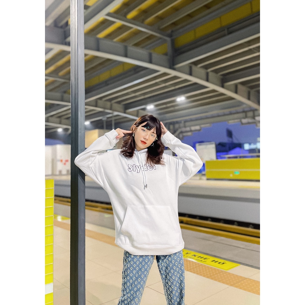 Áo nỉ Hoodie cổ tròn Slyder SS1-2 màu đen trắng over Unisex (N1)