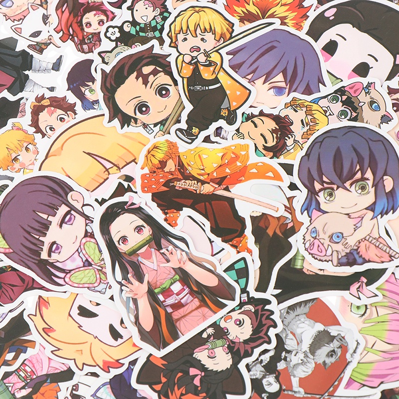 Bộ 50 Miếng Dán Pvc Chống Thấm Nước Hình Anime Demon Slayer Trang Trí Laptop
