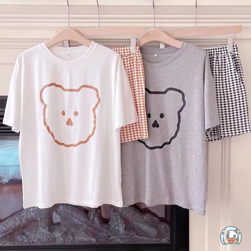 Bộ Đồ Ngủ Gồm Áo Tay Ngắn Và Quần Ngắn Dáng Rộng Họa Tiết Hoạt Hình Thời Trang Mùa Hè Hàn Quốc
