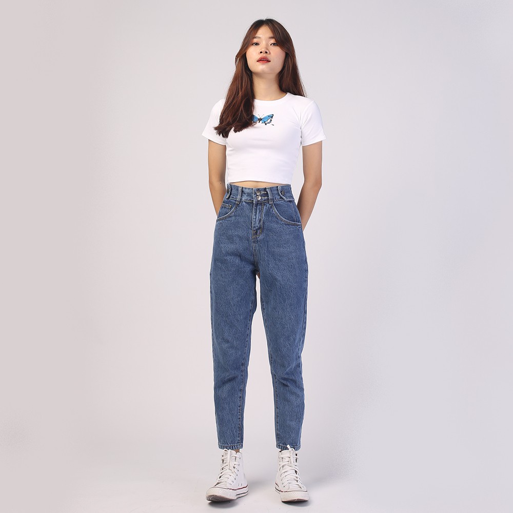 Quần baggy jeans nữ SAIGONJEAN form rộng,2 bách vuông,lưng thun QD016 – quần bò nữ ulzzang