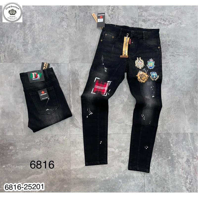 Quần jeans nam logo in thêu khoá lệch đứng form bền đẹp