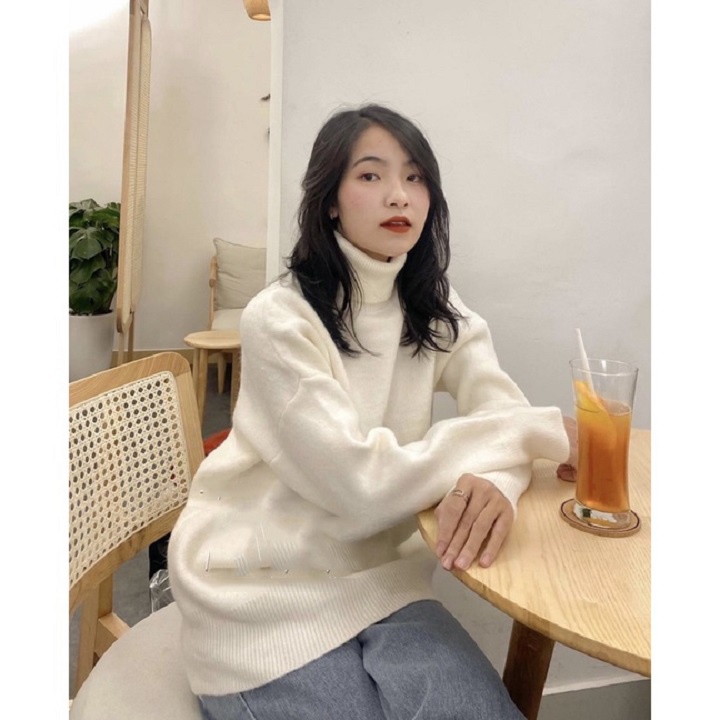 Áo len trơn cổ lọ chất mịn, áo len cổ cao len lông thỏ dáng rộng - Mono Boutique | BigBuy360 - bigbuy360.vn