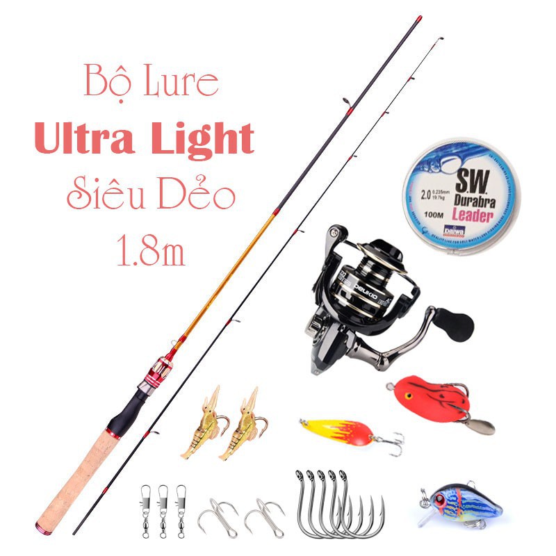 Bộ cần lure máy đứng 1m8 + máy Deukio kim loại + sét phụ kiện câu lure B-UL5