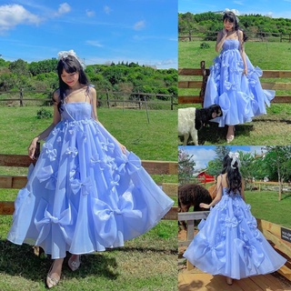 ĐẦM VÁY CÔNG CHÚA ORGANZA ĐÍNH NƠ, VÁY NƠ XANH, PHONG CÁCH NÀNG THƠ CÔNG CHÚA, CÓ VIDEO HÌNH THẬT