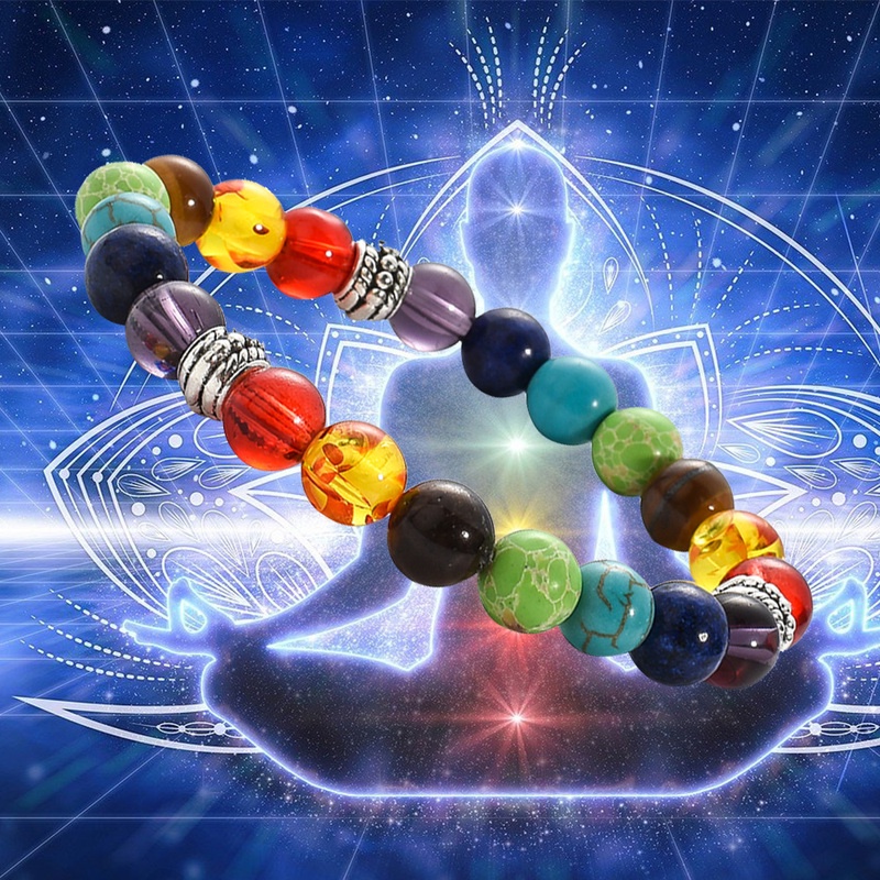 Vòng Tay Hạt Đá Núi Lửa Chakra 7 Luân Xa Có Thể Điều Chỉnh Kích Thước Giúp Giảm Căng Thẳng