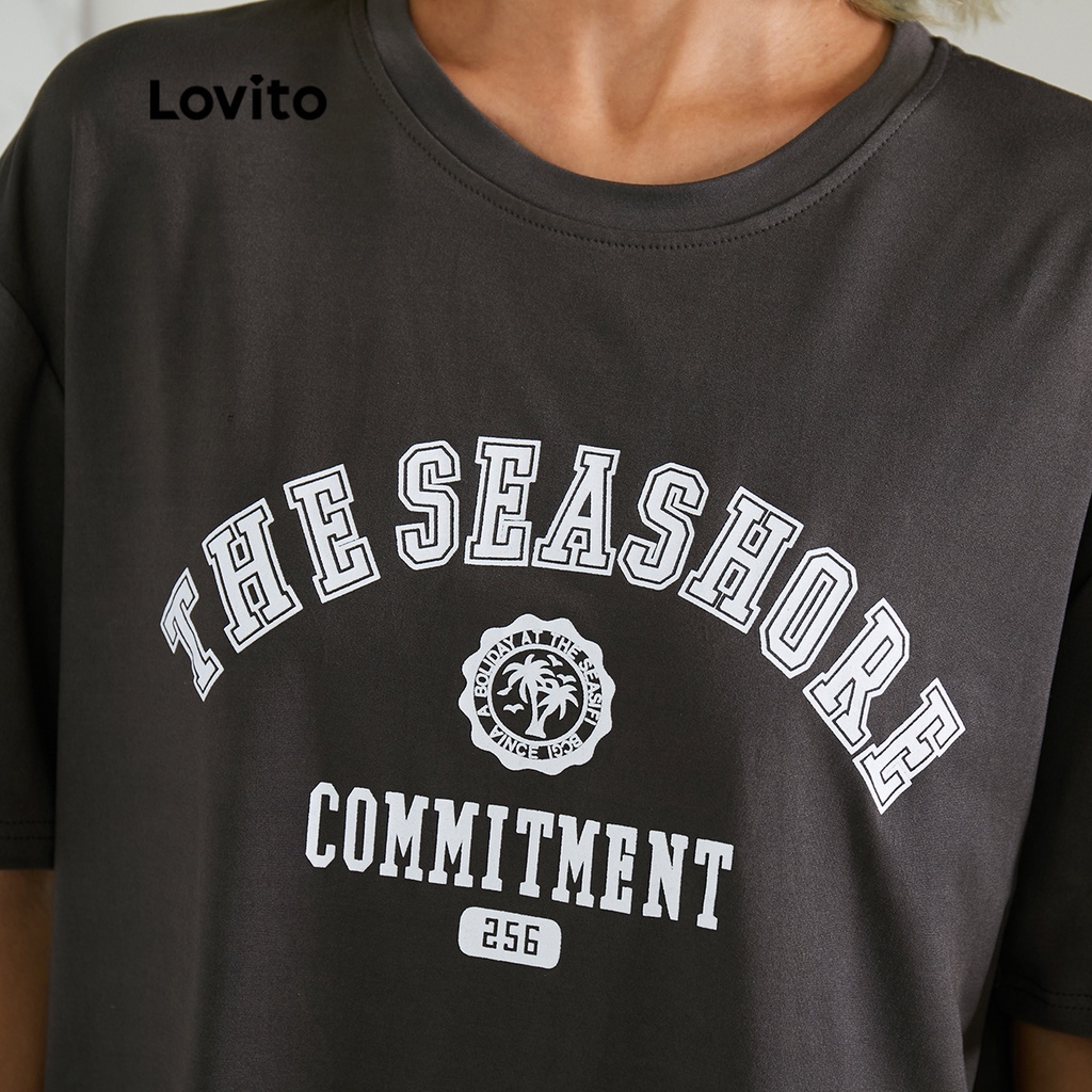 (Hàng có sẵn) Lovito Áo Thun Tay NgắN In Chữ ThườNg L22AD029 (Xám)