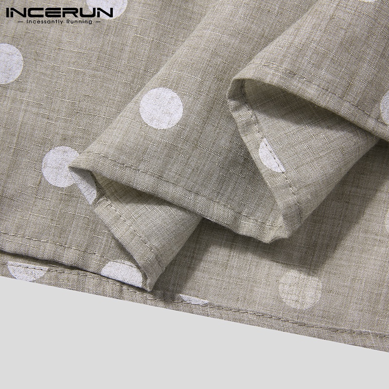 Áo sơ mi INCERUN dáng rộng tay dài họa tiết chấm bi thời trang vintage cho nam