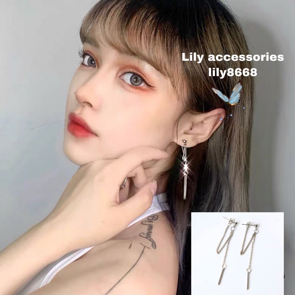 Chain Stick Earring khuyên tai bông tai dây xích phối thanh phong cách