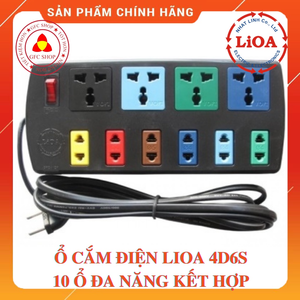 Ổ cắm điện LIOA 10 Ổ đa năng kết hợp 3m hoặc 5m (4D6S32 hoặc 4D6S52) - Hàng mới về