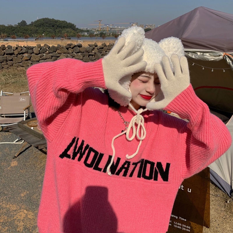 Áo Sweater dáng rộng dày phối chữ thời trang Hàn Quốc đơn giản