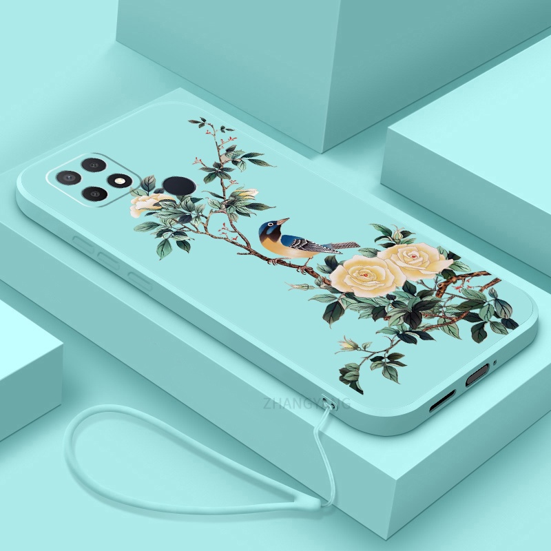 Ốp Điện Thoại TPU Mềm Họa Tiết Hoa Và Chim Có Dây Đeo Cho Realme C35