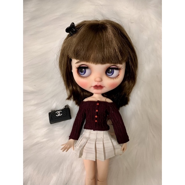 Set áo thun nút kèm váy xếp ly size blythe,xinyi,barbie