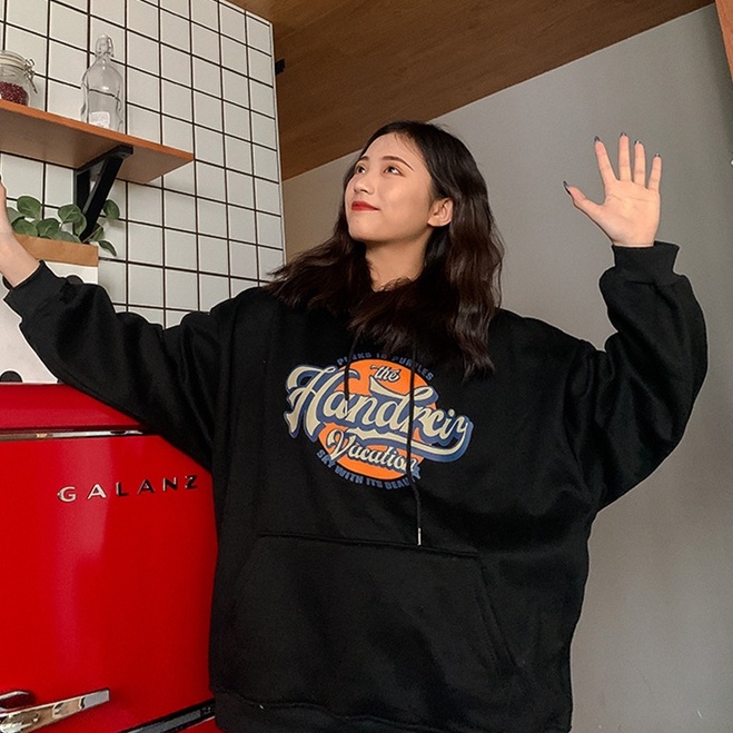 Áo Hoodies Tay Dài Hoạ Tiết Chữ In Thiết Kế Dáng Rộng Thoải Mái