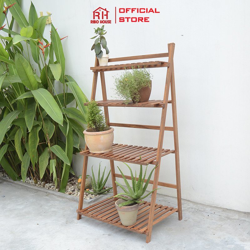 Kệ cây cảnh gỗ Lim đa năng bonsai shelves chống nước gấp gọn RIBO HOUSE chống nắng mưa, mối mọt độ bền cao RIBO67