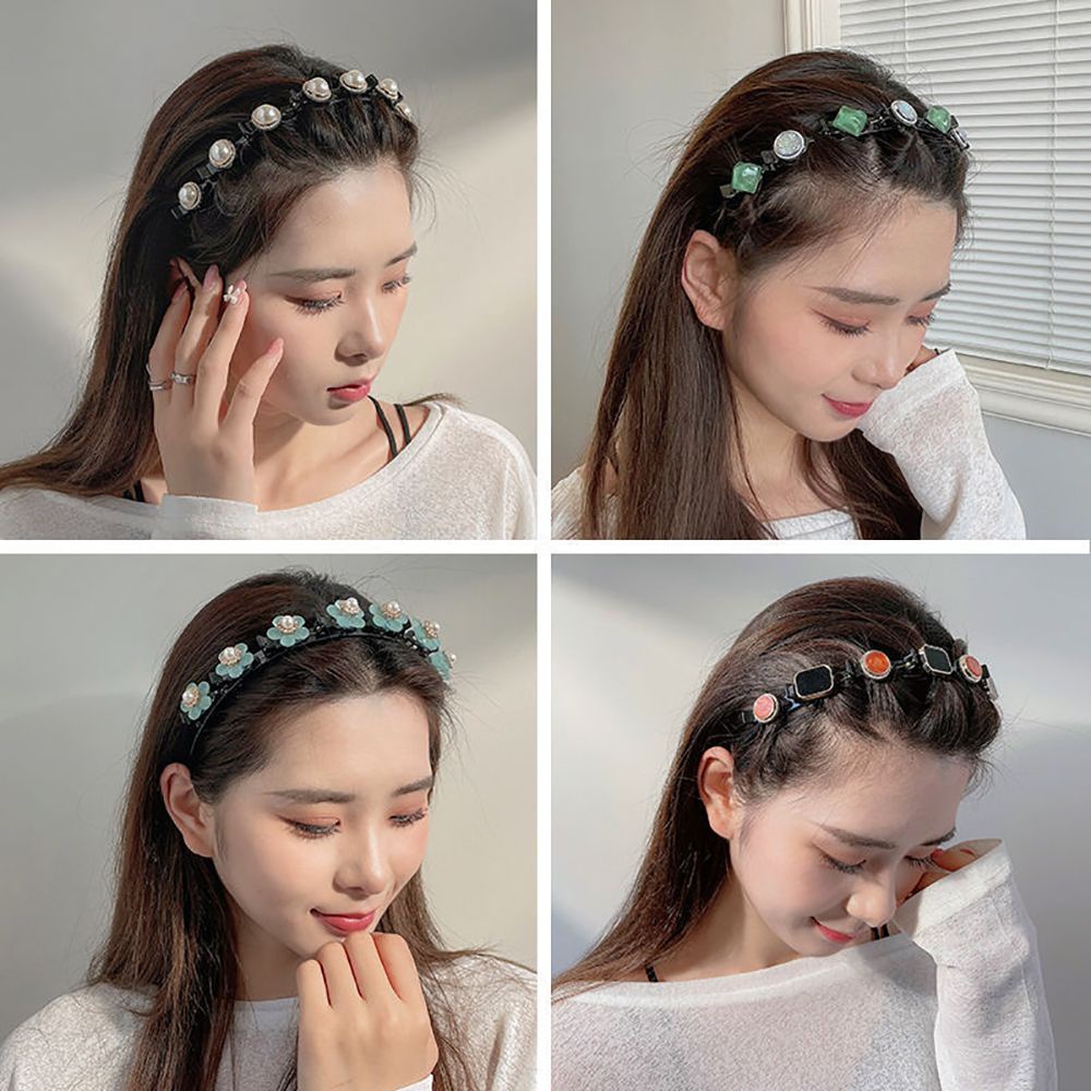 Băng Đô Cài Tóc Bằng Nhựa Hai Lớp Họa Tiết Hoa / Răng Cưa / Ngọc Trai Ngọt Ngào Cho Nữ