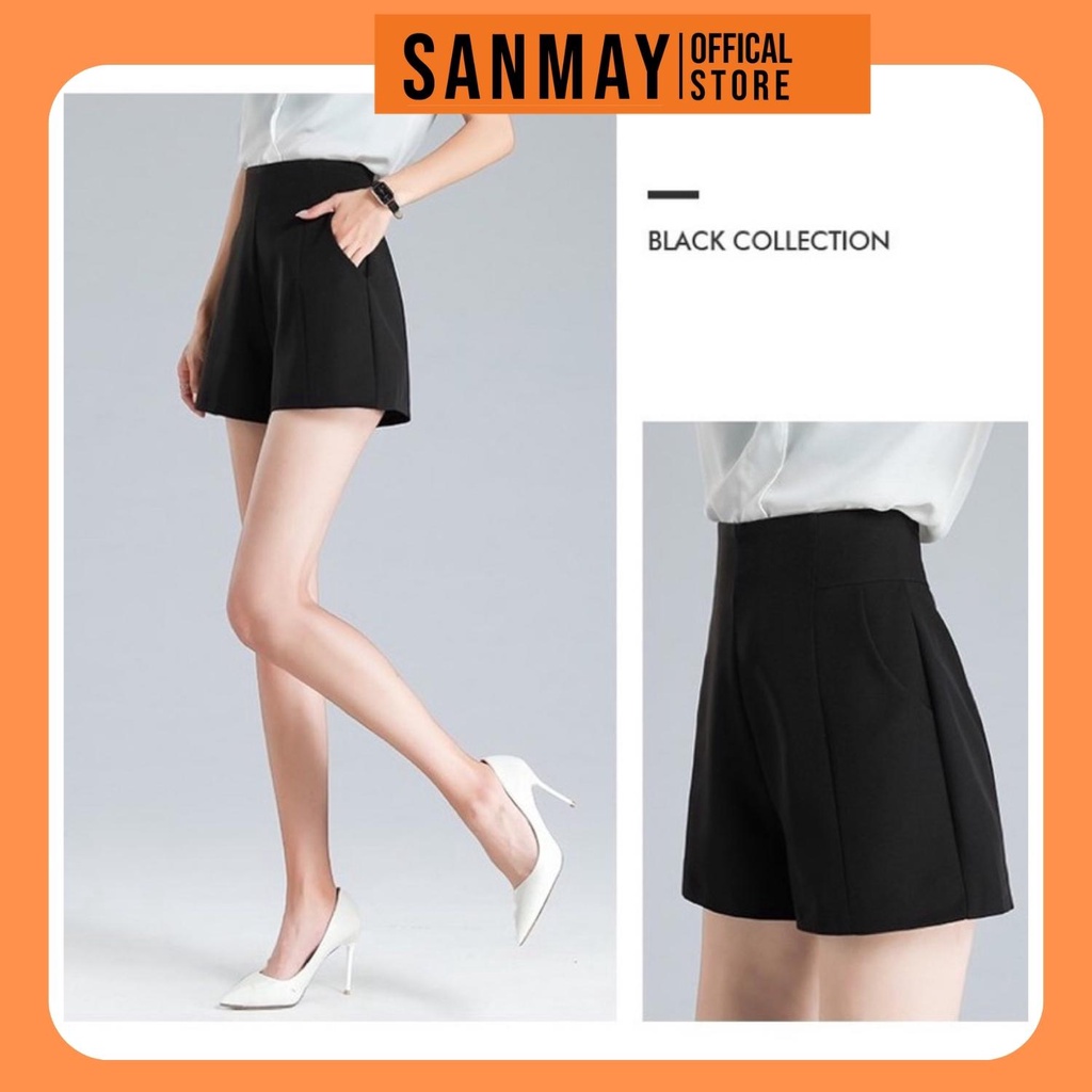 Quần Short Thun Nữ Mặc Nhà Lưng Cao SANMAY Quần Đùi Nữ Ống Rộng Ngắn Đẹp, Sooc Cộc Màu Trắng Đen Hàn Quốc QD004