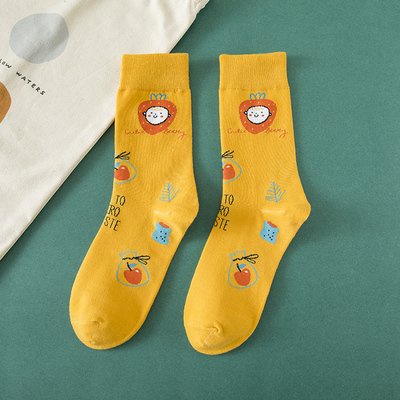 Tất nữ vớ nữ cổ cao chất liệu cotton mềm mại in họa tiết hoạt hình phong cách Hàn Quốc