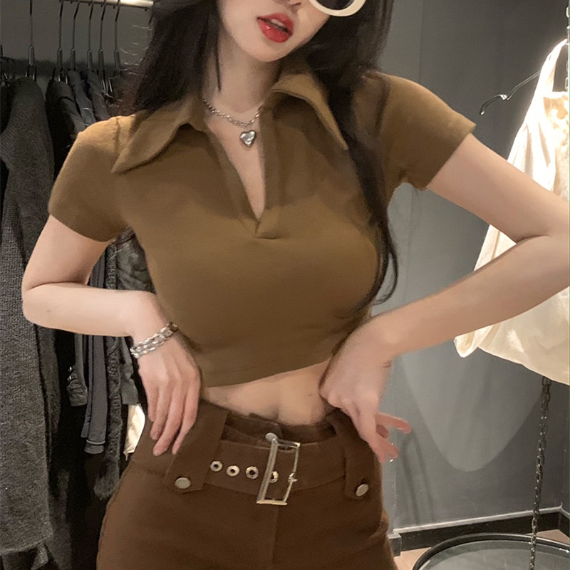 Áo Thun Tay Ngắn Cổ Chữ V Thời Trang Mùa Hè Dễ Phối Đồ Cho Nữ