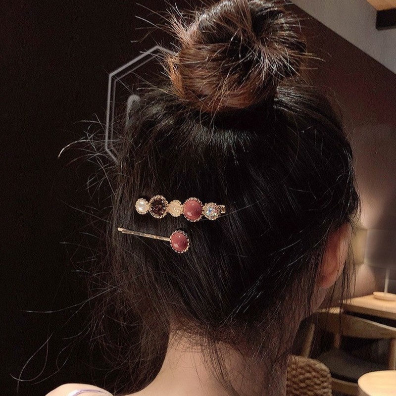 Kẹp Tóc Đính Đá Ngọc Trai Kiểu Dáng Đơn Giản Sang Trọng Phong Cách Hàn Quốc Cho Nữ