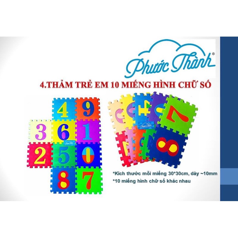 Thảm trẻ em 10 miếng hình số từ 0-9 Phước Thành 30×30×1cm