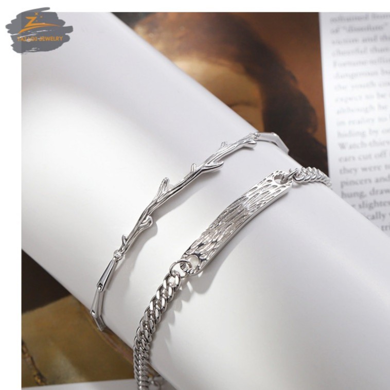Lắc tay đôi bạc 925 cho các cặp tình nhân, thiết kế thịnh hành, thời trang, trẻ trung, tối giản - TLJA008