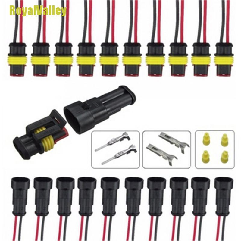 Set 5 Đầu Nối Dây Điện Chống Thấm Nước 2pin Awg Màu Đen Cho Xe Hơi