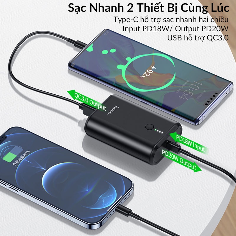 Pin Dự Phòng 10000mAh HOCO Q3 Mini Size Quick Charge 20W, Sạc Nhanh Hai Chiều PD+QC, Đèn Led Hiển Thị Dung Lượng Pin