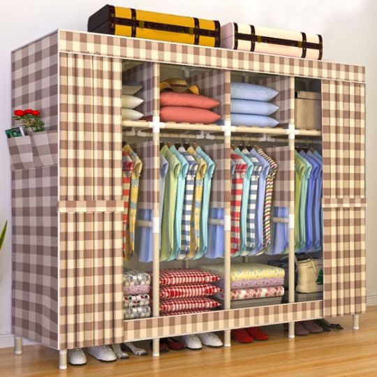 Tủ quần áo đơn và đôi giản bằng gỗ cứng dày không dễ lắp ráp đựng lớn có dây kéo