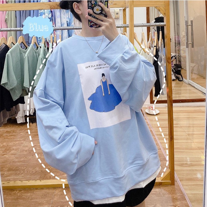 Áo Hoodie Unisex nam nữ form rộng kiểu dáng Sweater chất nỉ ngoại tay bồng phong cách Ulzzang hình nàng tiên xanh LOLITA | BigBuy360 - bigbuy360.vn