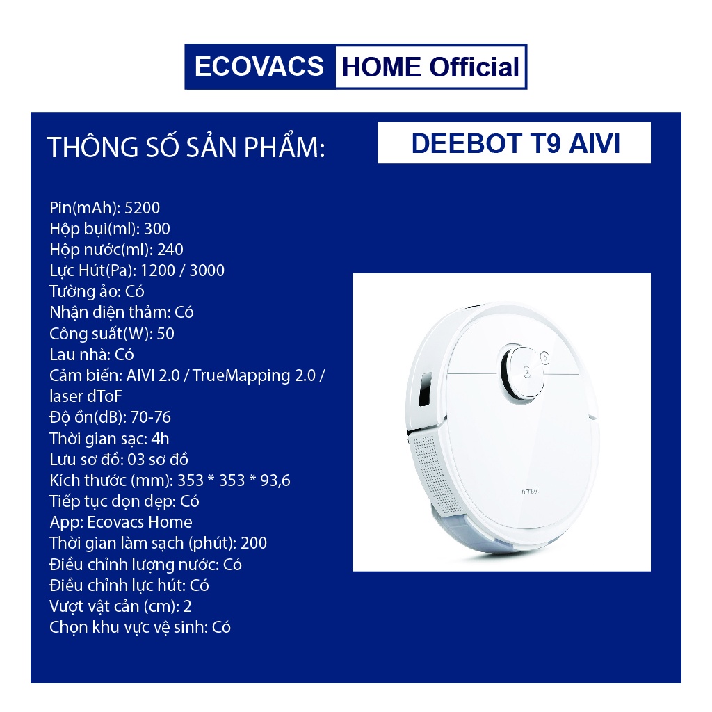 ✅ Robot hút bụi lau nhà Ecovacs Deebot T9 AIVI chính hãng