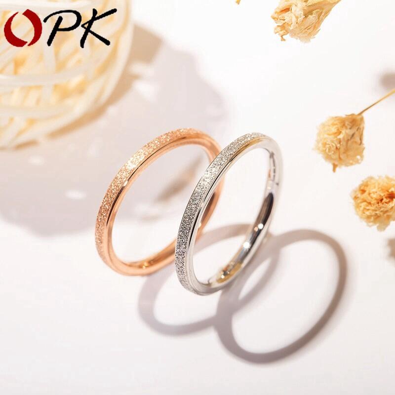 Nhẫn OPK GJ581 thép không gỉ màu vàng hồng/ trắng nhám thời trang Hàn Quốc dành cho nữ