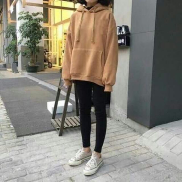 [ORDER TAOBA0] Áo hoodie trơn tay dài nỉ basic unisex màu be - NGA MÍT