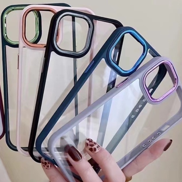 Ốp Điện Thoại Cứng Trong Suốt Viền Kim Loại Mạ Điện Chống Sốc Chống Vỡ Cho Iphone 13 pro max mini 12 11 pro