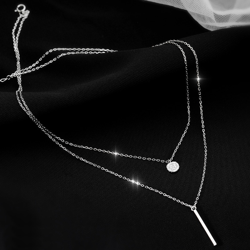 Vòng cổ hai lớp mặt dây tròn đính đá zircon phong cách đơn giản cho nữ