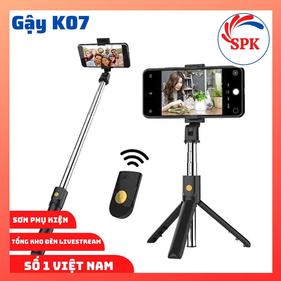 Gậy K07, Gậy Chụp Hình, Tripod 3 Chân Đa Năng, Có Remot Bluetooth, Điều Chỉnh Độ Cao