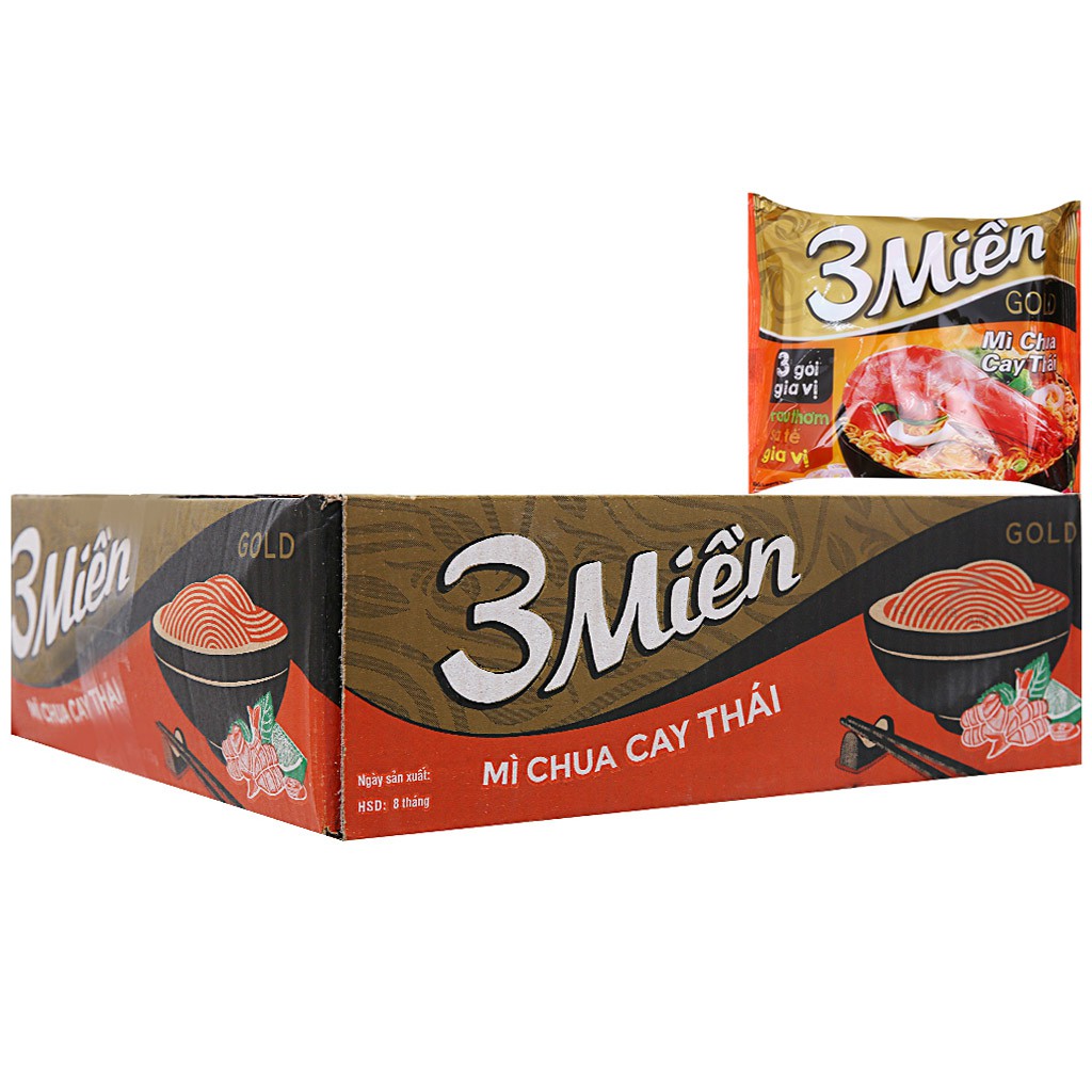 Mì Tôm Chua Cay 3 Miền Gold Thùng 30 Gói x 75g/gói