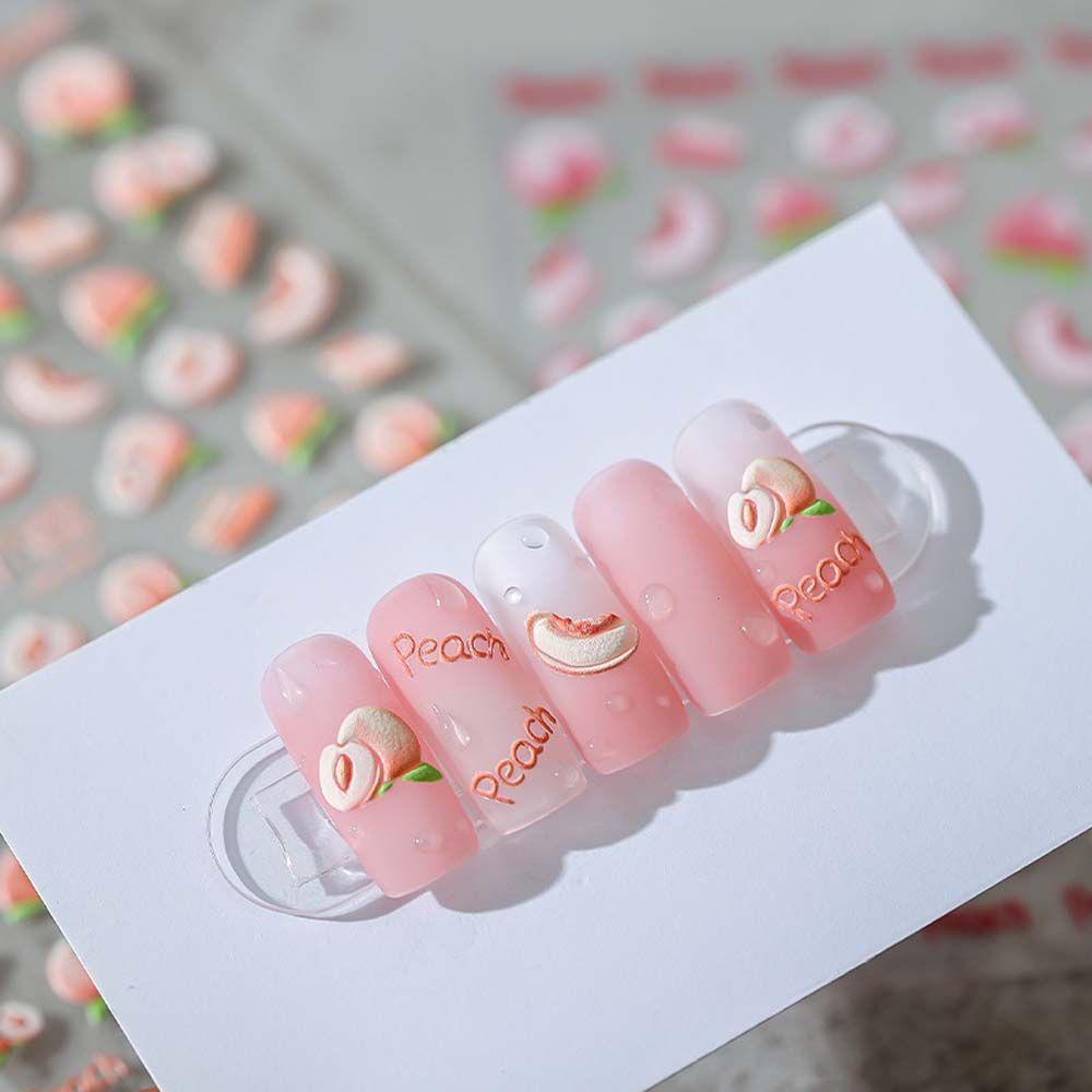 Miếng Dán Trang Trí Móng Tay Tự Dính Họa Tiết Hoa Đào / Thỏ / Hoa Đào Xinh Xắn