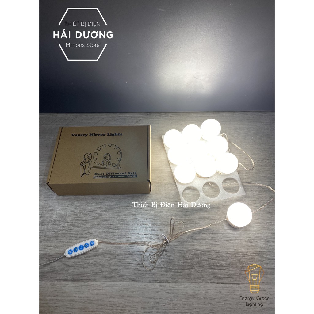Set 10 bóng đèn LED chiếu sáng gương trang điểm BL-031 - Dán gương tiện lợi - 5 chế độ sáng - Tăng giảm ánh sáng