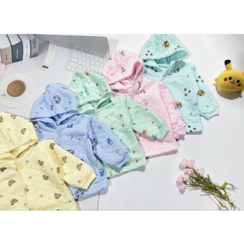 Áo khoác nỉ xốp trần bông trám có mũ cho bé trai bé gái 5-15kg, hàng đẹp mềm mại, ấm áp
