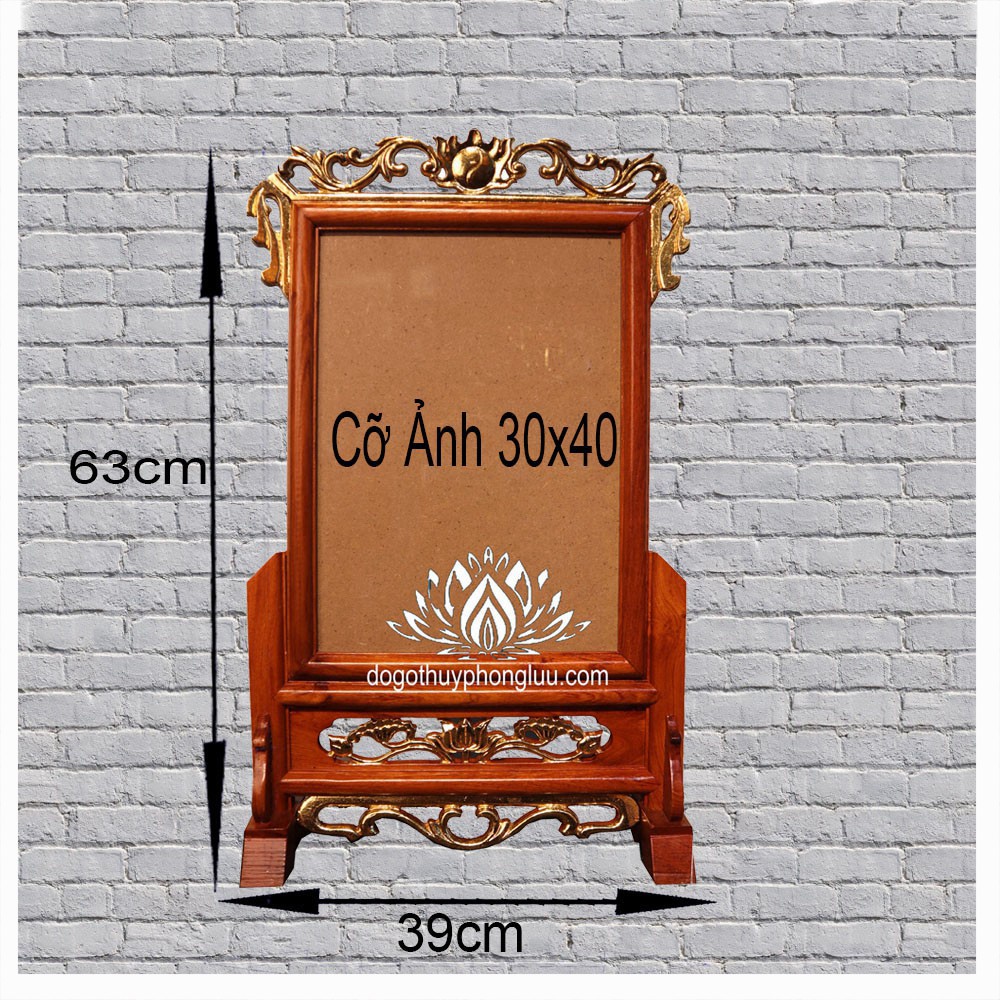 Khung hình thờ 30x40 đơn hoa lá tây rát vàng gỗ hương giá rẻ