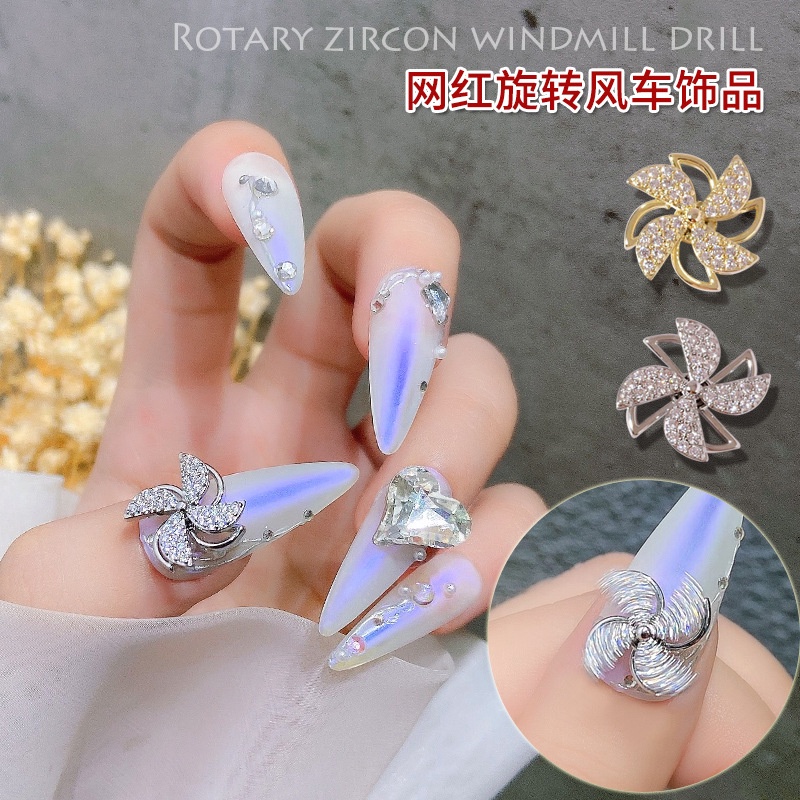 Set 3 cái Charm chong chóng xoay, charm nail xoay 3D sang trọng, phụ kiện nail