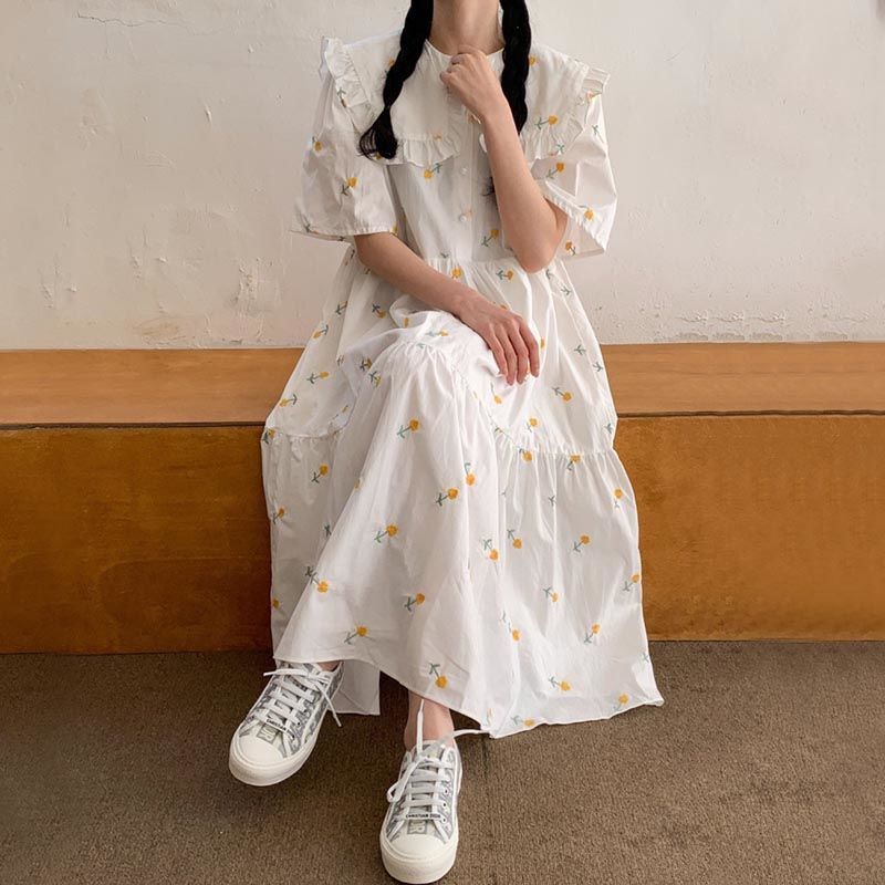 Đầm Xòe Chữ A In Hoa Phong Cách Nhật Bản Xinh Xắn Thời Trang Cho Nữ