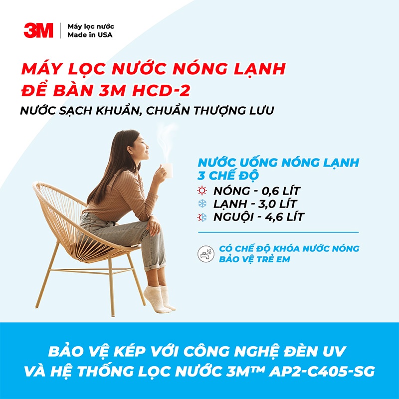 Máy Lọc Nước Nóng Lạnh Để Bàn 3M HCD-2 - Dung tích 8.2L, Hàng Chính Hãng