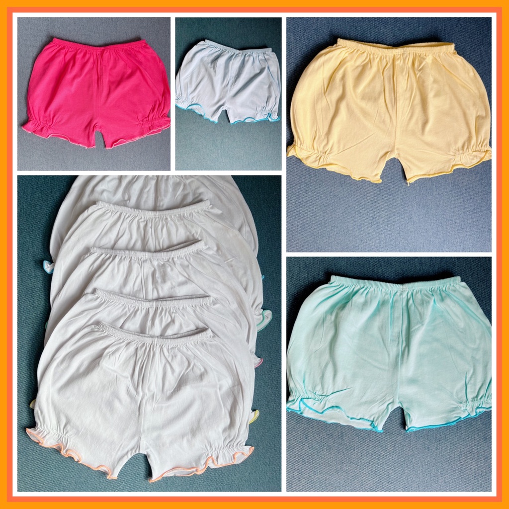 Quần đùi ngắn cho bé gái từ 0 đến 3 tuổi màu trắng trơn nhún bèo dễ thương chất cotton 100% cao cấp