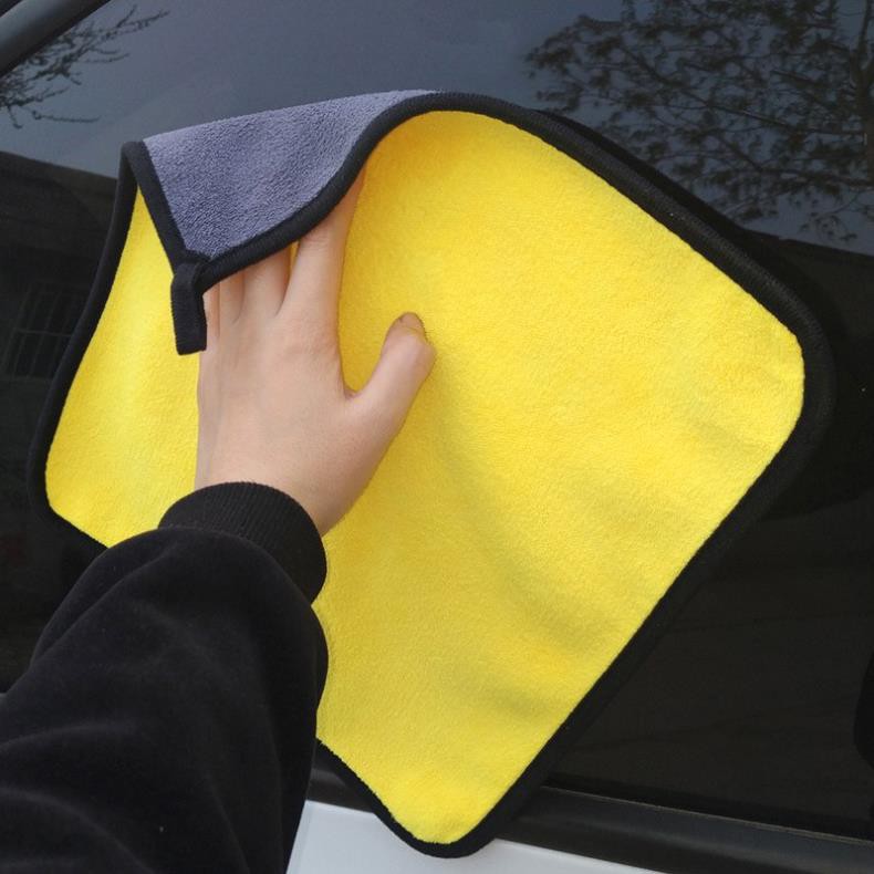 Khăn Lau Đa Năng Microfiber🚗LAU SIÊU SẠCH🚗2 Mặt Vàng - Xám Siêu Thấm Cực Dày Không Đổ Lông Chuyên Dụng Cho Ô Tô Xe Hơi