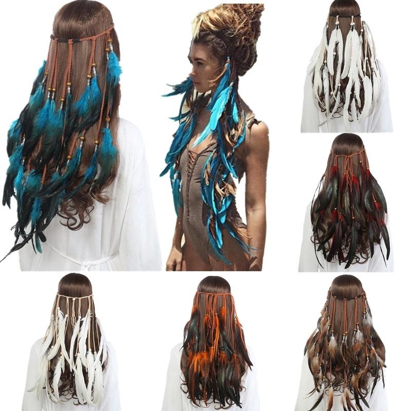 Băng đô cài tóc đính lông vũ phong cách boho dành cho nữ