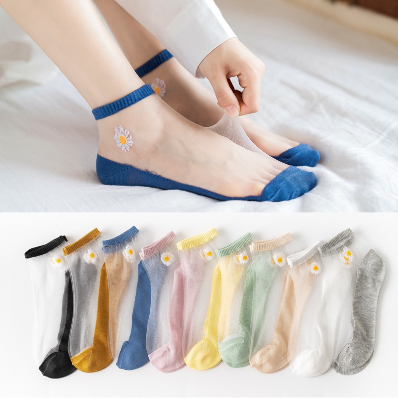 Set 10 Đôi Vớ Trong Suốt Siêu Mỏng Phong Cách Harajuku Cho Nữ