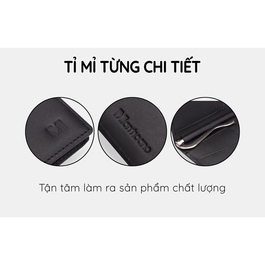 Ví da nam Manticano cao cấp da bò thật mẫu V5 kẹp tiền Sần Đen, Nâu, Navy