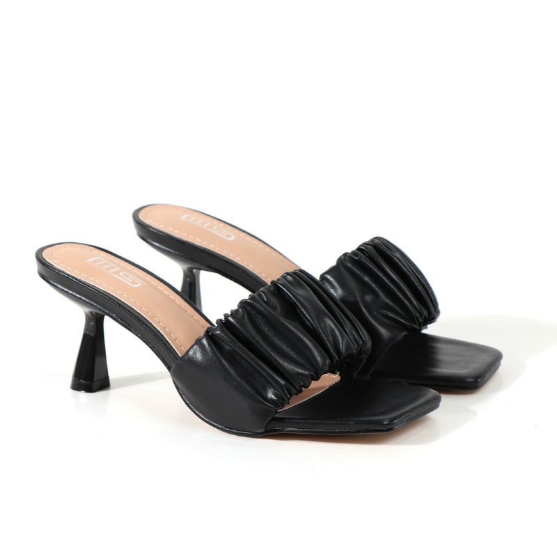 Dép cao gót quai ngang bèo nhúm 7 phân màu mã GO01