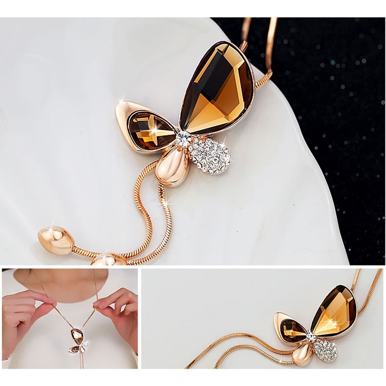 Vòng cổ dài Etrendy mặt tua rua bươm bướm pha lê cổ điển thời trang nữ